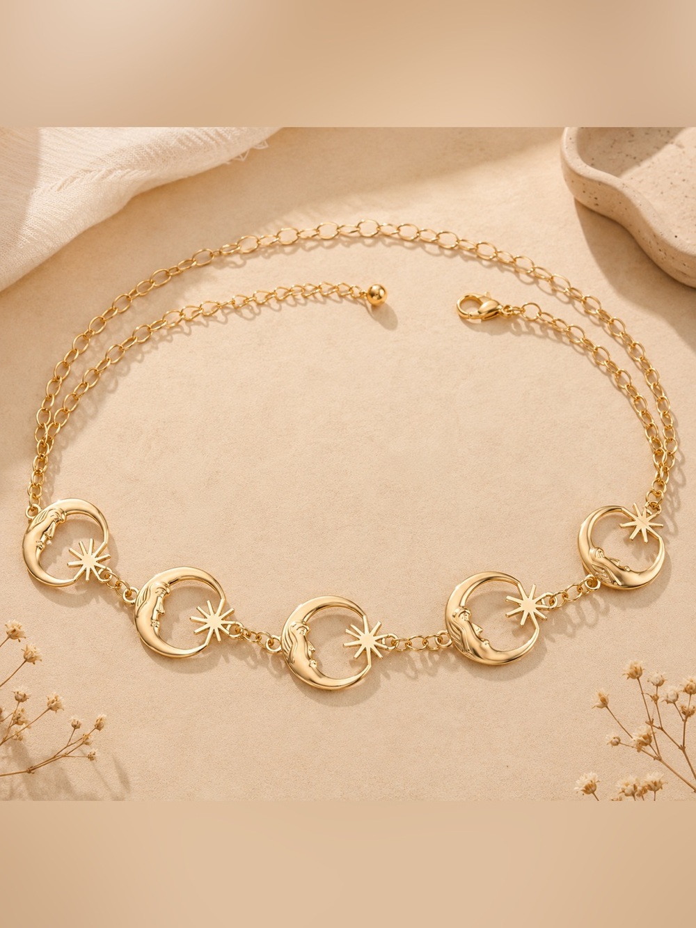 Gold Moon & Star Link Belt - Women Accessories